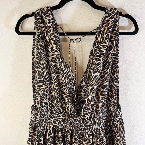 America & Beyond New Maxi Dress Beach Swim Cover Up Leopard Animal Print L Pool - Picture 8 of 11